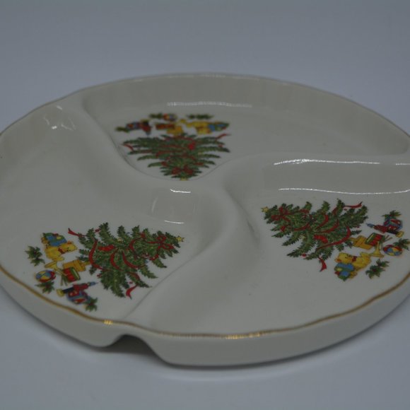 Merry Christmas Tree Ceramic Sectioned Bon Bon Serving Dish Jay Import Co Japan - Picture 4 of 7